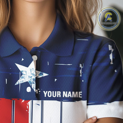 Texas Flag Golf Clubs Women Golf polo shirt Custom patriotic ladies golf top, personalized golf gifts NQS10381