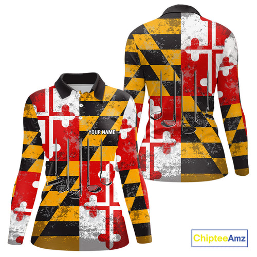 Maryland Flag Golf Clubs Women polo shirt Custom patriotic ladies golf top, personalized golf gifts NQS10382