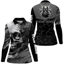 Load image into Gallery viewer, Black and Gray Skull Bowling Custom Bowling Polo, 1/4 zip Shirts For Women Bowling Team League Jerseys NQS8425