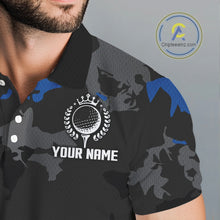 Load image into Gallery viewer, Black and Blue Camo pattern Mens Golf Polo Shirts custom mens golf tops, cool golf gifts NQS9826