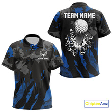Load image into Gallery viewer, Black and Blue Camo pattern Kid Golf Polo Shirts custom Kid golf tops, cool golf gifts NQS9826