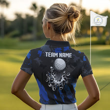 Load image into Gallery viewer, Black and Blue Camo pattern Womens Golf Polo Shirts custom ladies golf tops, cool golf gifts NQS9826