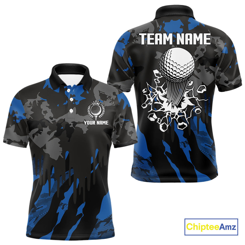 Black and Blue Camo pattern Mens Golf Polo Shirts custom mens golf tops, cool golf gifts NQS9826