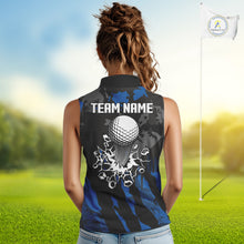 Load image into Gallery viewer, Black and Blue Camo pattern Womens Sleeveless Polo Shirts custom ladies golf tops, cool golf gifts NQS9826