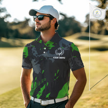 Load image into Gallery viewer, Black and Green Camo pattern Mens Golf Polo Shirts custom mens golf tops, cool golf gifts NQS9827