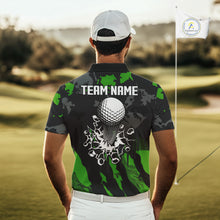 Load image into Gallery viewer, Black and Green Camo pattern Mens Golf Polo Shirts custom mens golf tops, cool golf gifts NQS9827