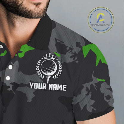 Black and Green Camo pattern Mens Golf Polo Shirts custom mens golf tops, cool golf gifts NQS9827