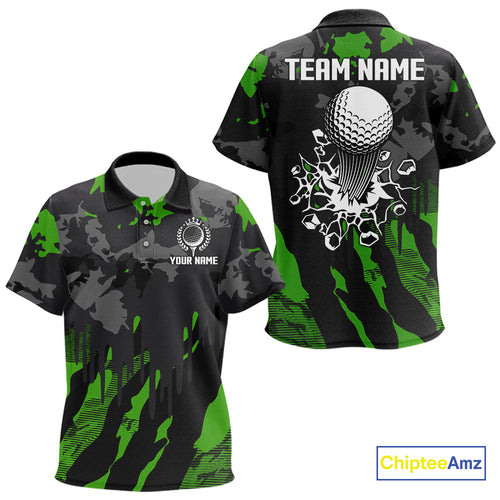 Black and Green Camo pattern Kid Golf Polo Shirts custom Kid golf tops, cool golf gifts NQS9827