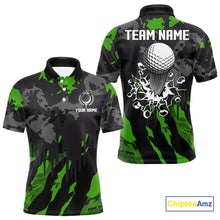 Load image into Gallery viewer, Black and Green Camo pattern Mens Golf Polo Shirts custom mens golf tops, cool golf gifts NQS9827
