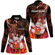 Load image into Gallery viewer, Women Bowling Polo, 1/4 Zip Shirt Custom orange lightning thunder Bowling Team Jersey, gift for Bowler NQS8174