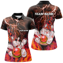 Load image into Gallery viewer, Women Bowling Polo, 1/4 Zip Shirt Custom orange lightning thunder Bowling Team Jersey, gift for Bowler NQS8174