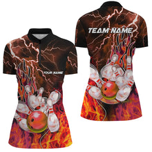 Load image into Gallery viewer, Women Bowling Polo, 1/4 Zip Shirt Custom orange lightning thunder Bowling Team Jersey, gift for Bowler NQS8174
