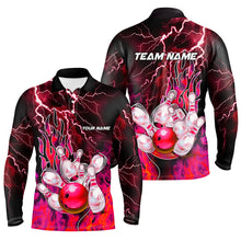 Load image into Gallery viewer, Men Bowling Polo, 1/4 Zip Shirt Custom red lightning thunder Bowling Team Jersey, gift for Bowlers NQS8175