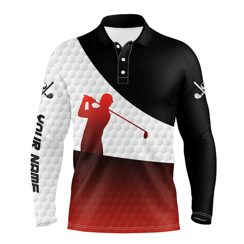 Black and Red gradient white Golf ball skin custom Mens golf polo shirts, golf attire for men NQS8181