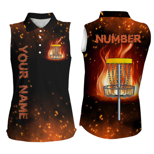 Flame Disc golf basket Women sleeveless polo shirt custom name and number team Disc golf jerseys NQS8874