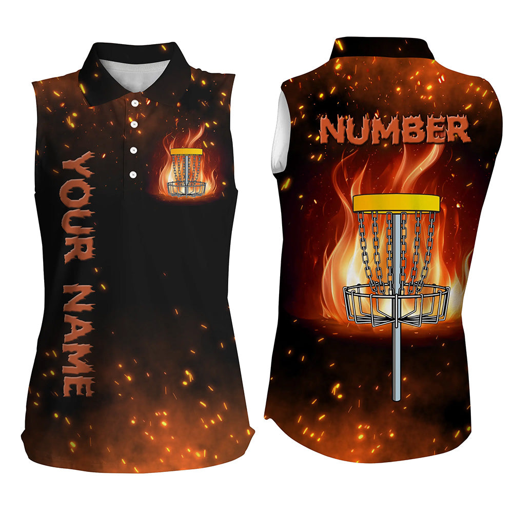 Flame Disc golf basket Women sleeveless polo shirt custom name and number team Disc golf jerseys NQS8874