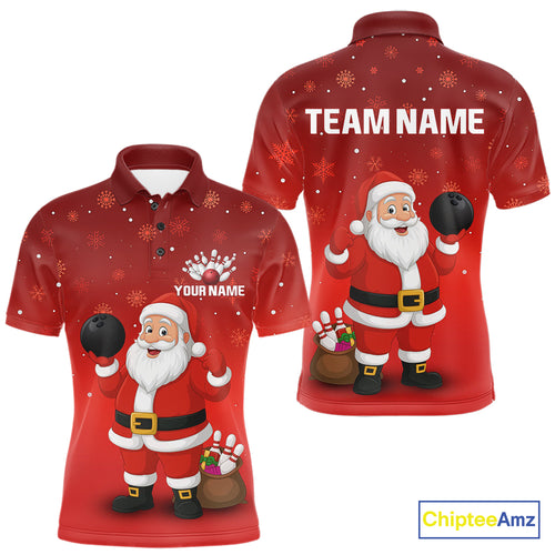 Funny Santa Bowling Red Christmas snowflake pattern Men's Bowling shirts Custom Xmas Bowling Outfits NQS10992