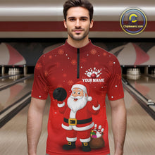 Load image into Gallery viewer, Funny Santa Bowling Red Christmas snowflake pattern Men&#39;s Bowling shirts Custom Xmas Bowling Outfits NQS10992