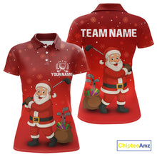 Load image into Gallery viewer, Funny Santa Golf Red Christmas snowflake pattern Women&#39;s Golf Polo shirts Custom Xmas Golf Outfits NQS10993