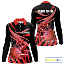 Load image into Gallery viewer, Red flame short-sleeve, long-sleeve bowling shirts for women Custom Team bowling outfit women NQS11393