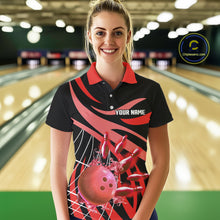 Load image into Gallery viewer, Red flame short-sleeve, long-sleeve bowling shirts for women Custom Team bowling outfit women NQS11393