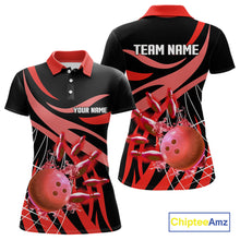Load image into Gallery viewer, Red flame short-sleeve, long-sleeve bowling shirts for women Custom Team bowling outfit women NQS11393