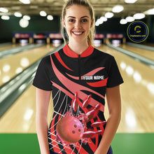 Load image into Gallery viewer, Red flame short-sleeve, long-sleeve bowling shirts for women Custom Team bowling outfit women NQS11393