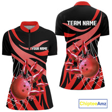 Load image into Gallery viewer, Red flame short-sleeve, long-sleeve bowling shirts for women Custom Team bowling outfit women NQS11393
