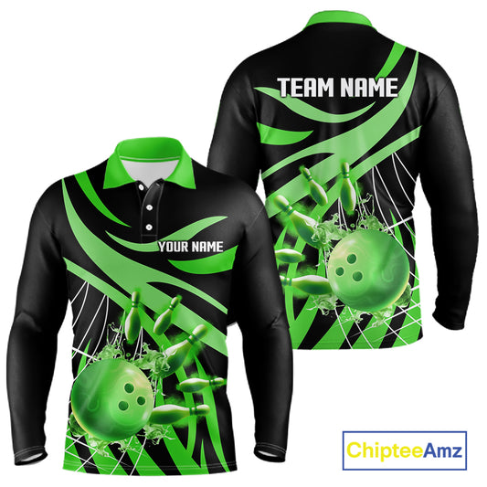 Green flame bowling 1/4 zip, mens polo bowling shirts Custom Team bowling shirts for men NQS11394