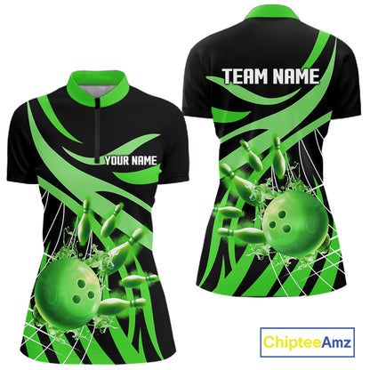 Green flame short-sleeve, long-sleeve bowling shirts for women Custom Team bowling outfit women NQS11394
