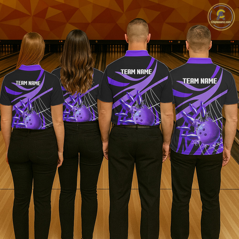 Purple flame short-sleeve, long-sleeve bowling shirts for women Custom Team bowling outfit women NQS11395