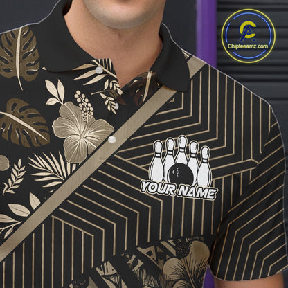 Black tribal pattern Bowling Polo, 1/4 zip Shirts For Men Custom Team Bowling Jerseys NQS11389