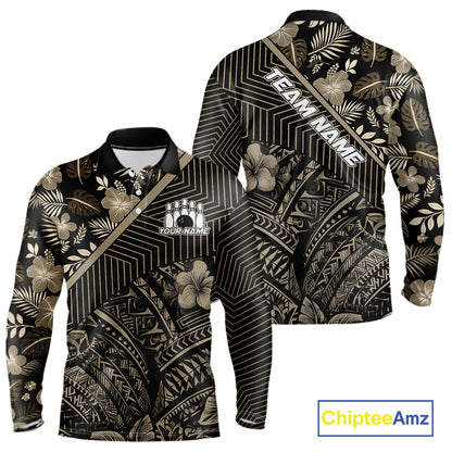 Black tribal pattern Bowling Polo, 1/4 zip Shirts For Men Custom Team Bowling Jerseys NQS11389