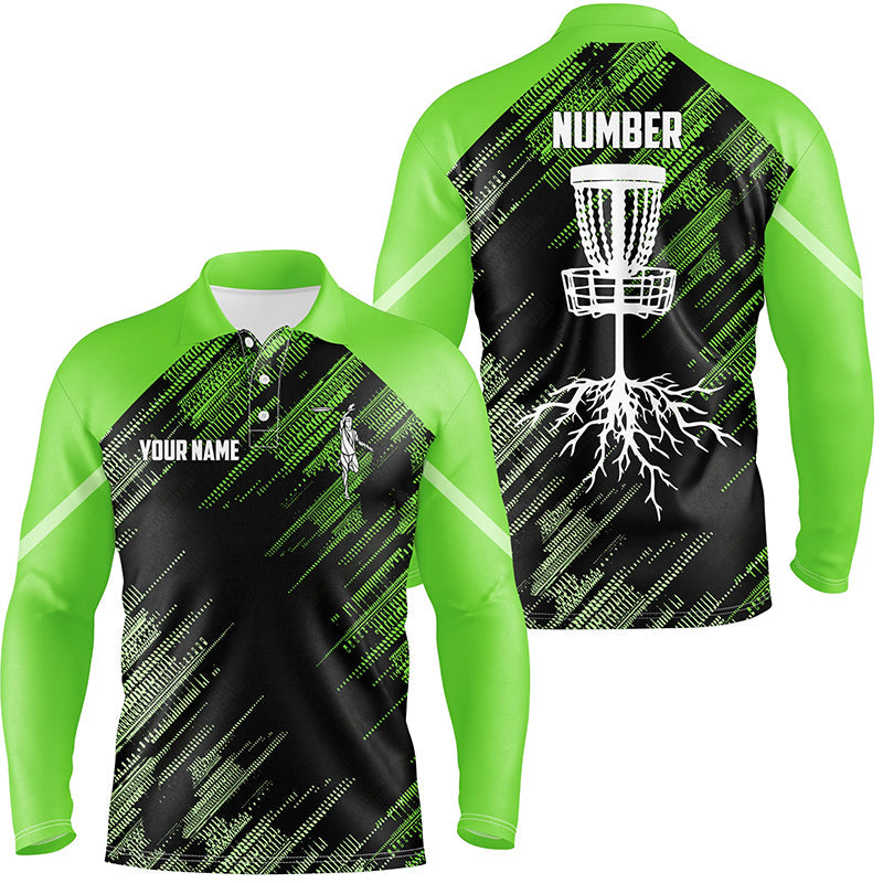 Green Disc golf basket camo custom name & number Men disc golf polo shirts, disc golf outfit NQS7417