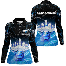 Load image into Gallery viewer, Blue light lightning thunder Women bowling polo shirts Custom Team bowling jerseys, gift for bowlers NQS7419