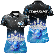 Load image into Gallery viewer, Blue light lightning thunder Women bowling polo shirts Custom Team bowling jerseys, gift for bowlers NQS7419