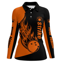 Load image into Gallery viewer, Black Orange personalized bowling shirt for women – custom name design side view