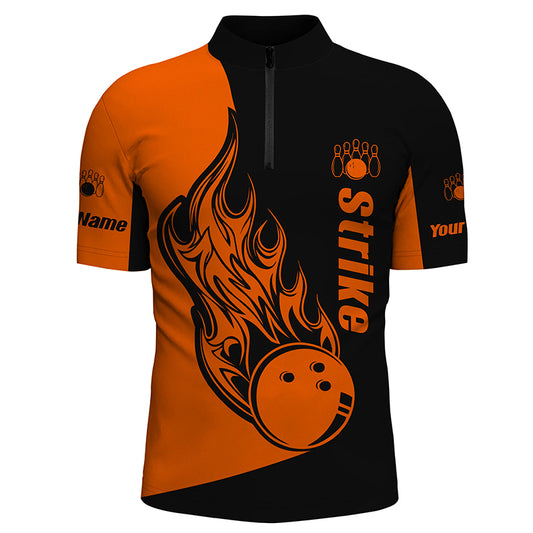 Custom Black Orange bowling shirt for men – personalized team jersey front view