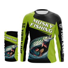 Load image into Gallery viewer, Green Musky fishing Custom Long Sleeve Tournament Fishing Shirts, Performance Muskie Fishing Jerseys NQS8188