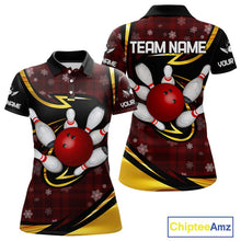 Load image into Gallery viewer, Red Christmas Plaid pattern snowflake Black and Gold Women&#39;s Bowling shirts Custom Xmas Bowling Gifts NQS10997