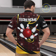 Load image into Gallery viewer, Red Christmas Plaid pattern snowflake Black and Gold Men&#39;s Bowling shirts Custom Xmas Bowling Gifts NQS10997