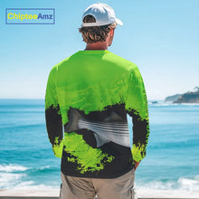 Load image into Gallery viewer, Personalized Striped Bass fishing Performance long sleeve Fishing Shirt, Striper fishing jersey|Green NQS11194