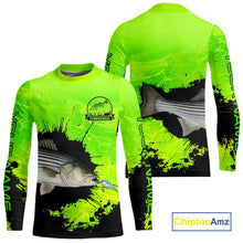 Load image into Gallery viewer, Personalized Striped Bass fishing Performance long sleeve Fishing Shirt, Striper fishing jersey|Green NQS11194