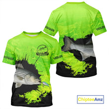 Load image into Gallery viewer, Personalized Striped Bass fishing Performance long sleeve Fishing Shirt, Striper fishing jersey|Green NQS11194