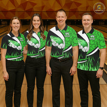 Load image into Gallery viewer, Green Flame Bowling Camo Bowling Polo, Quarter Zip Shirts For Men Custom Bowling Team Bowler Jerseys NQS11196