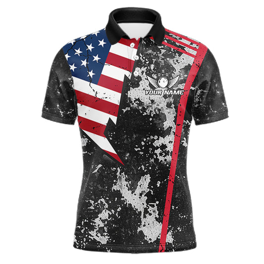 American Flag grunge Bowling polo shirts, 1/4 zip shirt for men Custom patriotic team bowling jerseys NQS11405