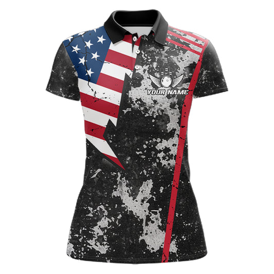 American Flag grunge Women Bowling polo shirts, 1/4 zip shirt Custom patriotic team bowling jerseys NQS11405