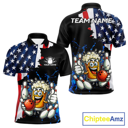 Funny Beer Bowling Shirts for Men Custom US Flag Patriotic Team Bowling Jerseys Uniforms NQS11602