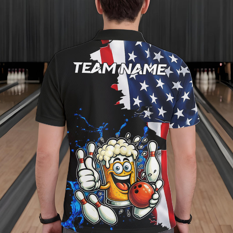 Funny Beer Bowling Shirts for Men Custom US Flag Patriotic Team Bowling Jerseys Uniforms NQS11602