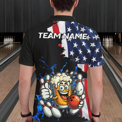 Funny Beer Bowling Shirts for Men Custom US Flag Patriotic Team Bowling Jerseys Uniforms NQS11602